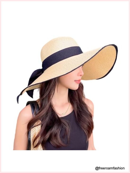 Wide Brim Straw Sun Hat UPF 80+ UV Protection Foldable Travel Beach Hat main image 6